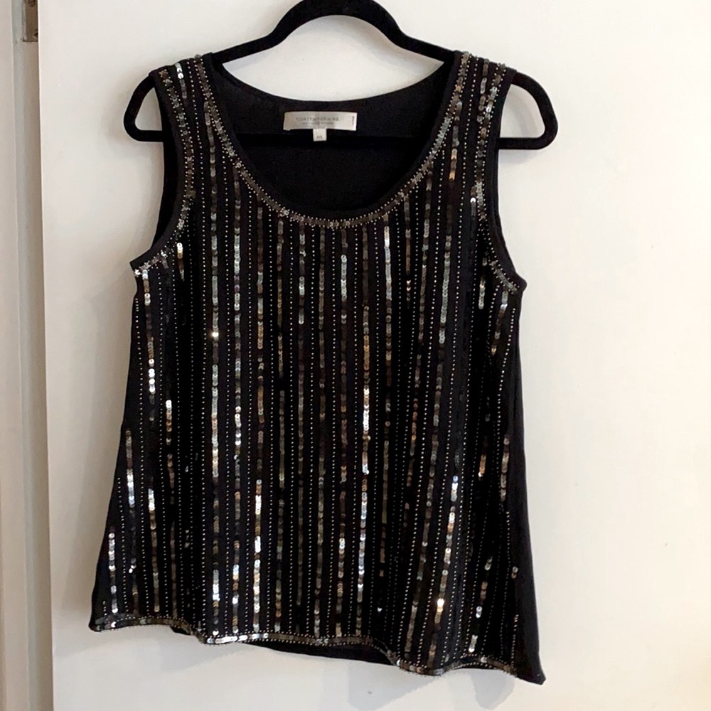CONTEMPORAINE by SIMONS Elegant Black Top w/ Shimmering Sequins!!! Size Small